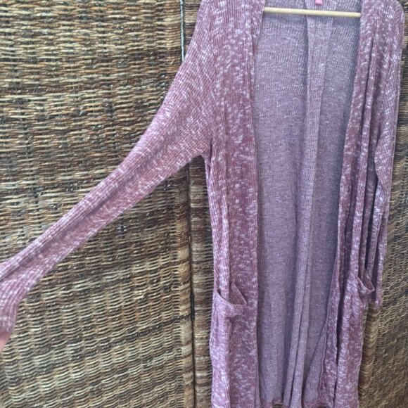 Hale Bob Cardigan Sweater Women's Large Open Long Line Duster Pockets Red Cream - Picture 1 of 6